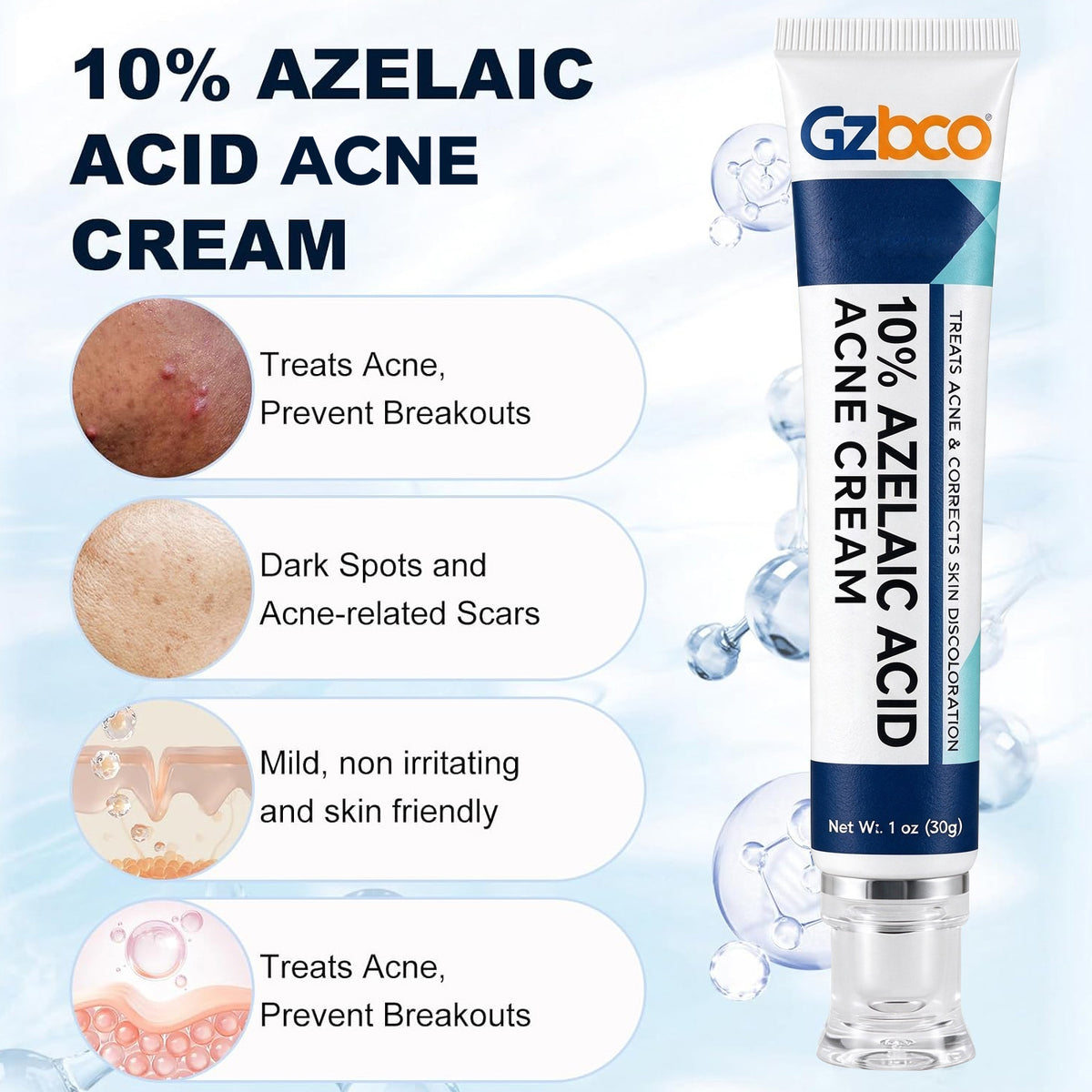 Nhà sản xuất OEM kem trị mụn chứa 10% axit azelaic | Mỹ phẩm chăm sóc da nhãn hiệu riêng